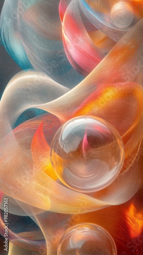 Colorful Abstract Swirls and Bubbles Blend Seamlessly, Creating an Enchanting Visual Experience in a Soft and Vibrant Composition