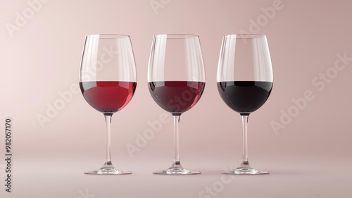 Three elegant wine glasses filled with different red wines against a soft background, showcasing color and texture in harmony.