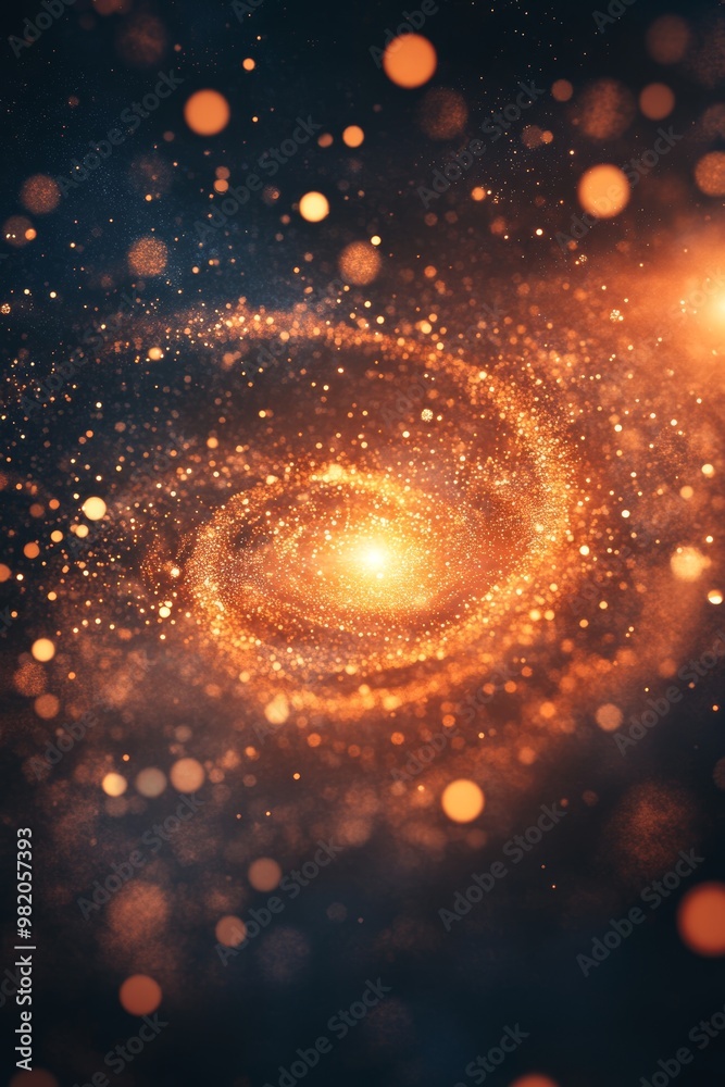 Swirling, Sparkling Galaxy of Fiery Orange and Gold Particles, Abstract and Futuristic Background Swirling, Sparkling Galaxy of Fiery Orange and Gold Particles, Abstract and Futuristic Background