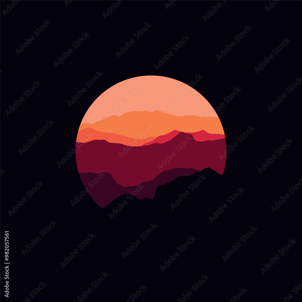 Nature mountains landscape illustration in circle. Nature mountains landscape illustration in circle.
