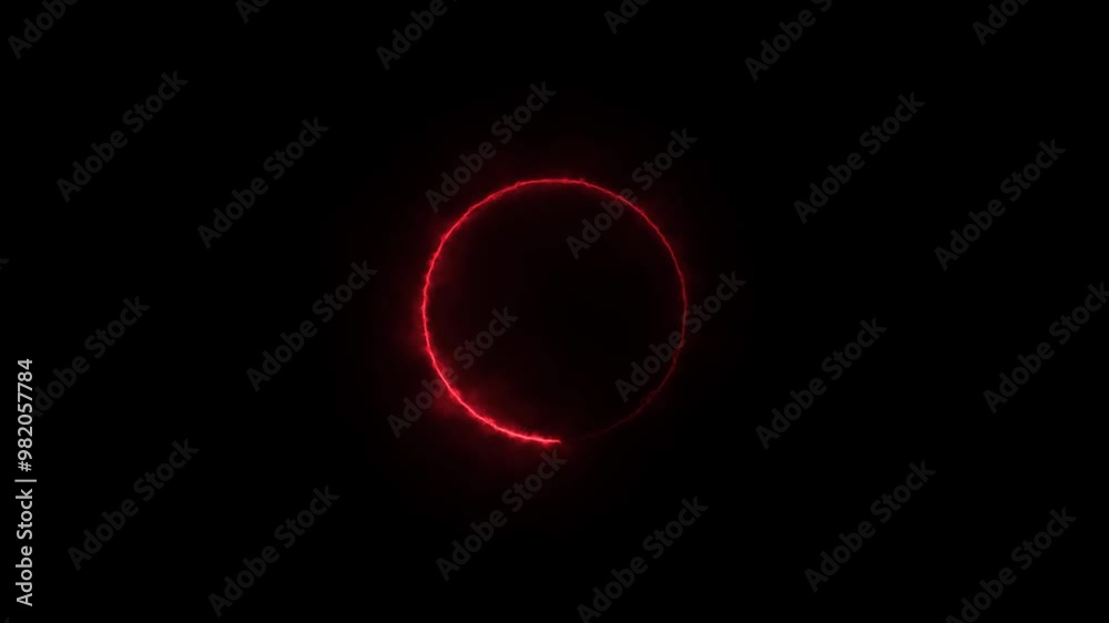 Glowing flow circle background. LED screens projection technology.  looping circle photo frame with neon graphic on black background