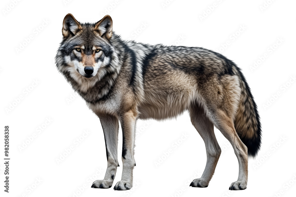 Fototapeta premium Wolf looking at camera on transparent background