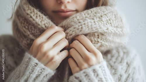 Person Wrapping a Scarf Around Their Neck photo