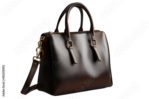 Stylish brown leather women's bag on a transparent background