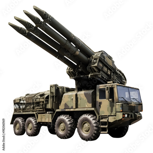 Rocket launcher png Missile Launcher png Military rocket launcher truck png Multiple launch rocket system isolated on white or transparent background photo