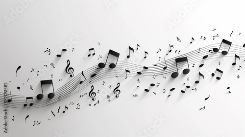 Floating black music notes and symbols against a plain white background.