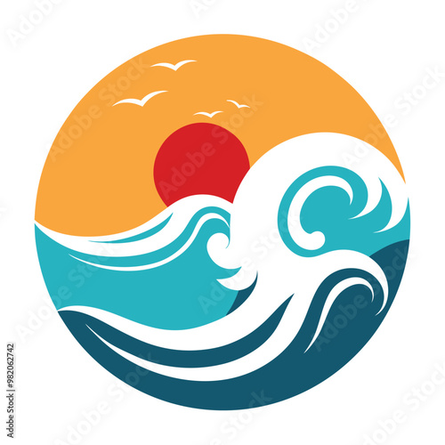 Wallpaper Mural Asian illustration of ocean waves and sun vector Torontodigital.ca