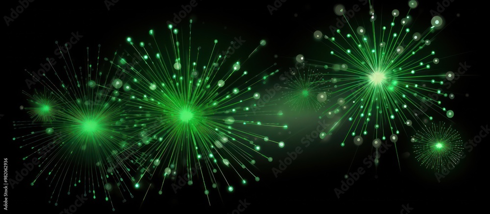 Green Fireworks Display on Black Background Green Fireworks Display on Black Background