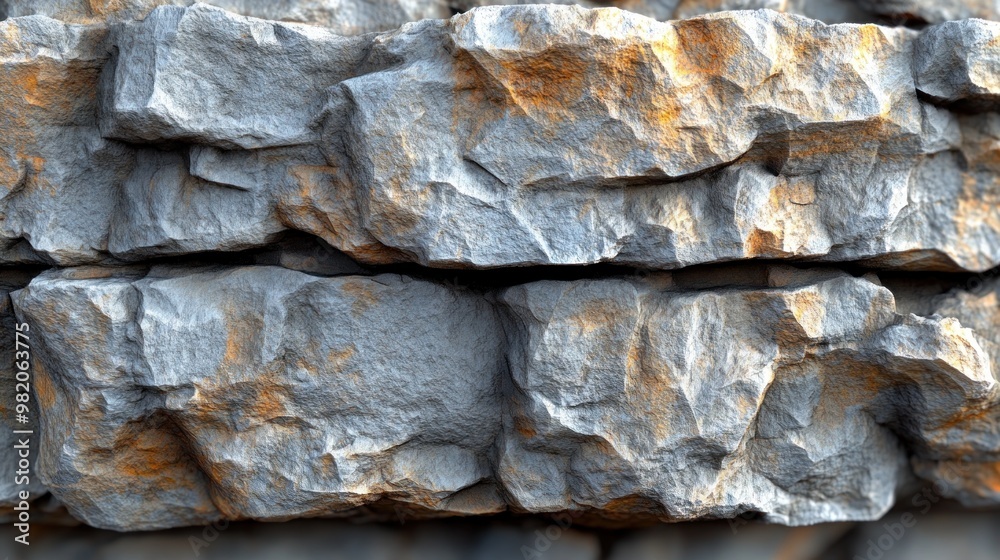 Close-up view of textured gray rocks with orange highlights. Close-up view of textured gray rocks with orange highlights.