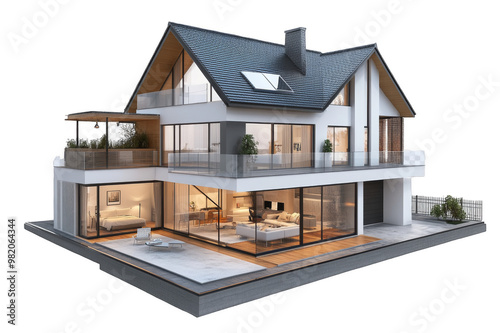 Modern technological house in full size on transparent background