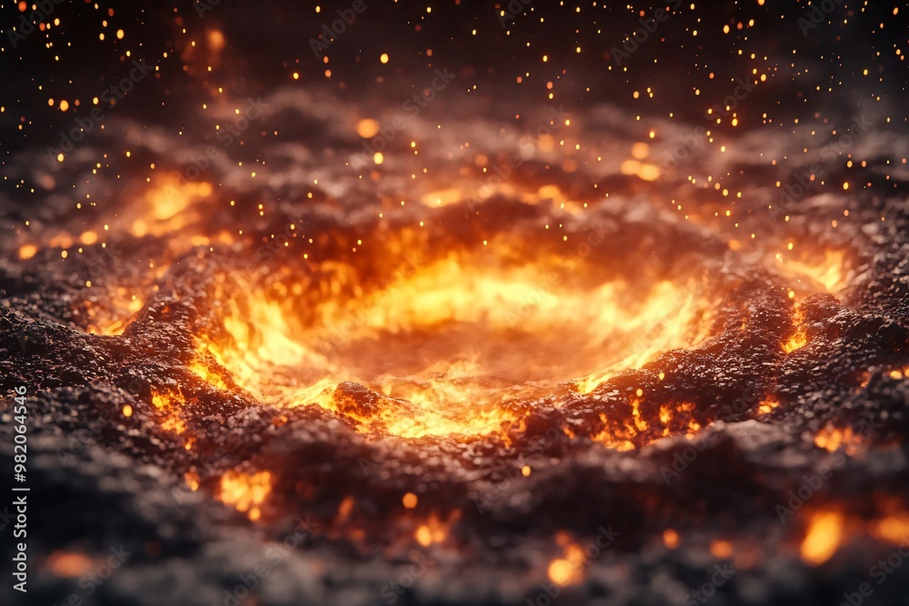 Captivating molten lava swirl with glowing embers and fiery sparks, showcasing the power of nature's volcanic fury. Captivating molten lava swirl with glowing embers and fiery sparks, showcasing the power of nature's volcanic fury.