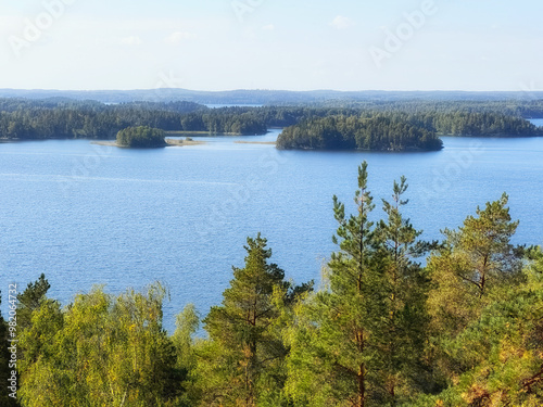 Islands on the lake. View from the observation tower. Photo