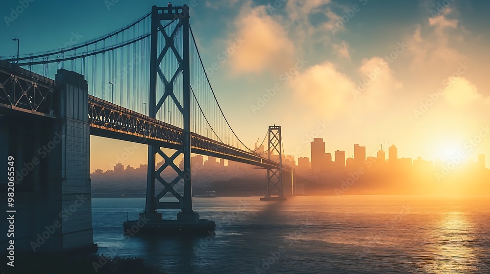Fototapeta premium Golden Gate Bridge Silhouette Against a Sunset Cityscape