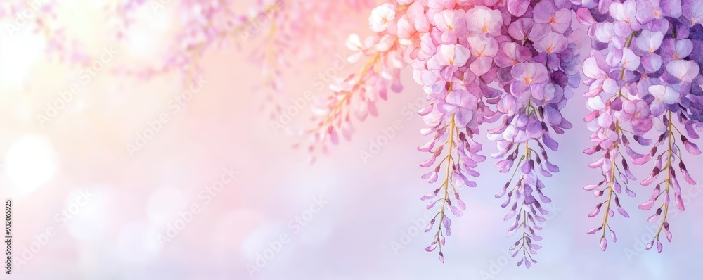 Wisteria blossoms, cascading purple blooms, soft watercolor sketch, delicate vines, botanical illustration, serene elegance, hand-drawn touch Wisteria blossoms, cascading purple blooms, soft watercolor sketch, delicate vines, botanical illustration, serene elegance, hand-drawn touch