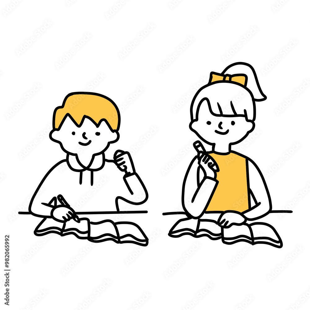 illustration of a man and woman studying together illustration of a man and woman studying together