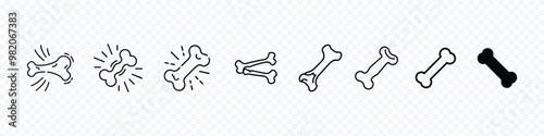 Dog Bone icon set. Human bone vector icons. Animal bone. Bone icons. Bone vector illustration, Dog bone icons. Bone silhouette and outline. 