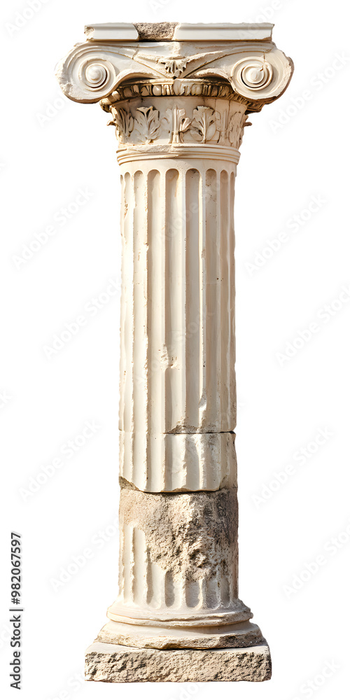 Ancient Greek column isolated on transparent background