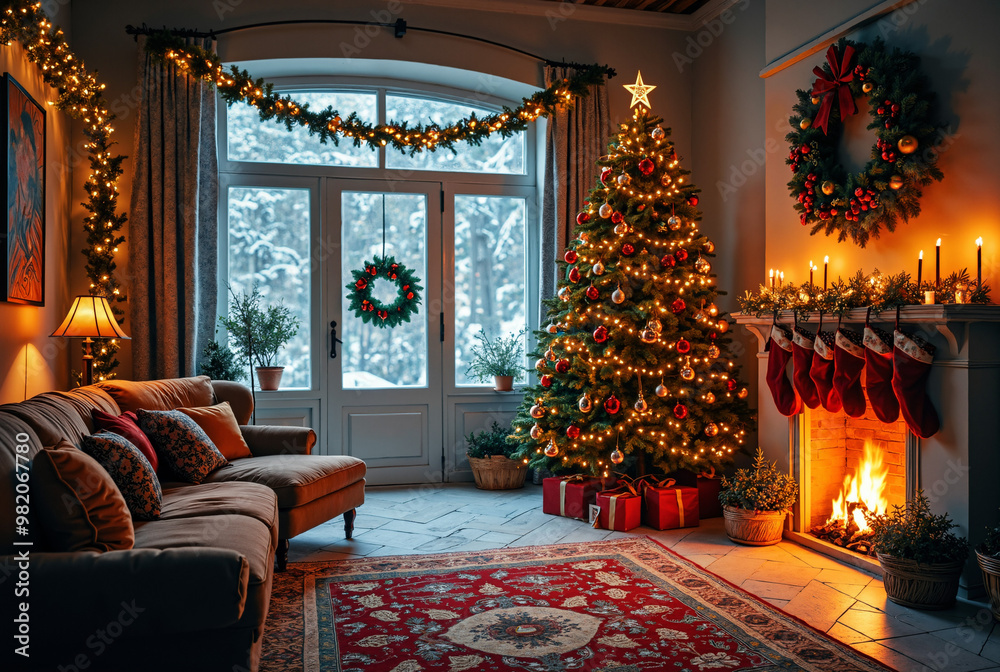 Enchanting Christmas Living Room: Festive Decor for Holiday Marketing, E-commerce, and Seasonal Promotions Enchanting Christmas Living Room: Festive Decor for Holiday Marketing, E-commerce, and Seasonal Promotions