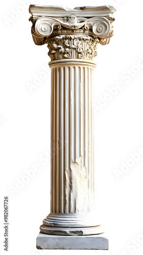 Ancient Greek column isolated on transparent background