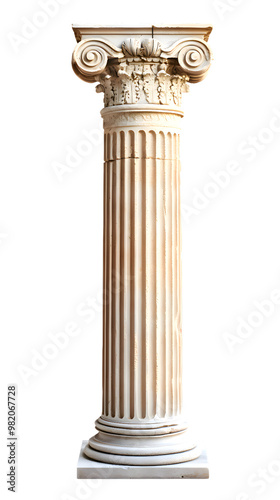 Ancient Greek column isolated on transparent background