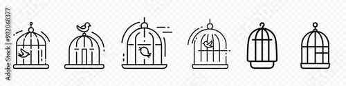 bird cage icon, Bird cage, Bird flying from the cage, flying bird silhouette, cage illustration, Bird cage icon transparent on background, birdcage icon.