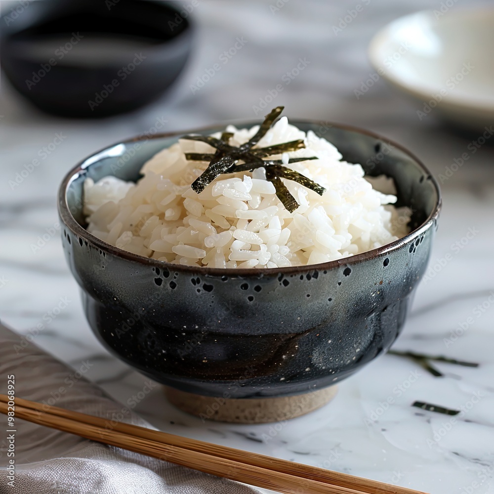 Delicious Freshly Cooked Rice in Ceramic Bowl Delicious Freshly Cooked Rice in Ceramic Bowl