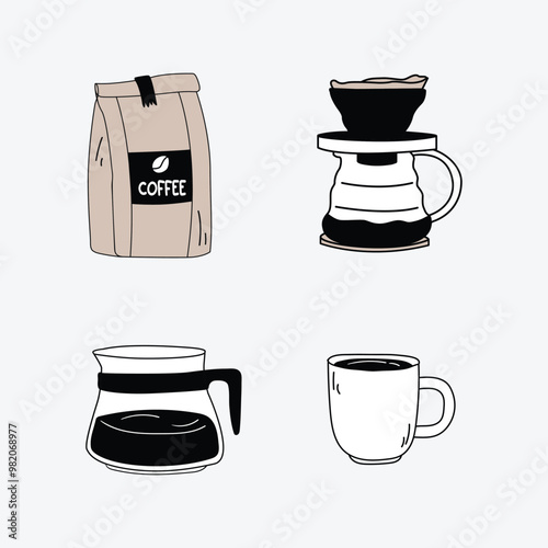 Coffee Session Lineout Vector Pack. Creative Coffee Arts Illustration.