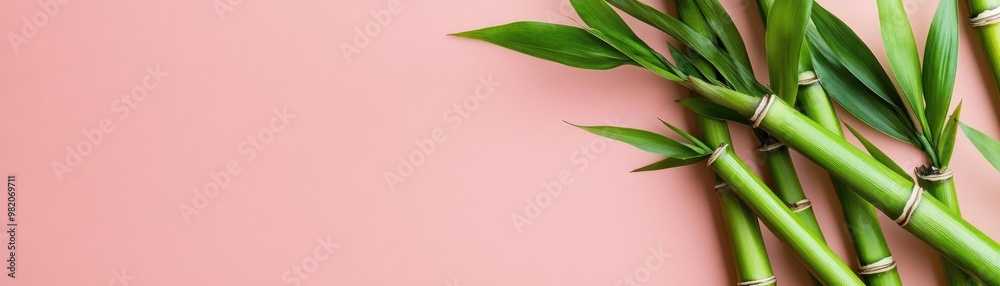 Obraz premium Bamboo stalks, tall and slender, minimalistic background, watercolor style