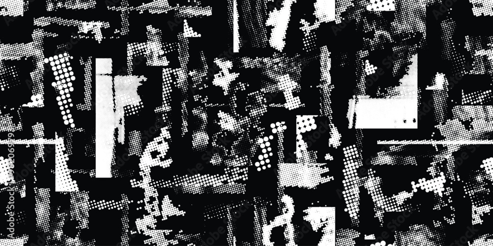 Pattern with halftone dots. Cyber punk seamless dotted pattern .Futuristic background . Pattern with various halftone dots elements .Endless dot pattern texture. Halftone effect .Vector Pattern with halftone dots. Cyber punk seamless dotted pattern .Futuristic background . Pattern with various halftone dots elements .Endless dot pattern texture. Halftone effect .Vector