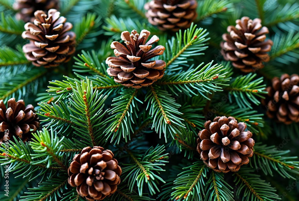 Festive Christmas Fir Branches with Pine Cones: Perfect for Holiday Marketing, Greeting Cards, and Seasonal Decor Festive Christmas Fir Branches with Pine Cones: Perfect for Holiday Marketing, Greeting Cards, and Seasonal Decor