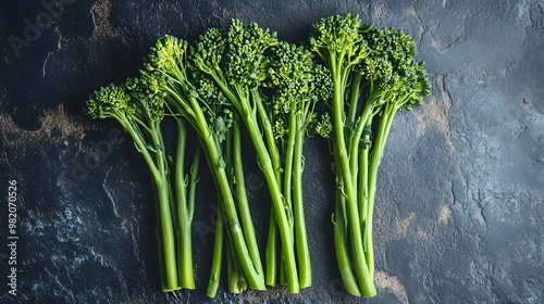 Fresh Green Broccoli Sprouts on a Dark Surface photo