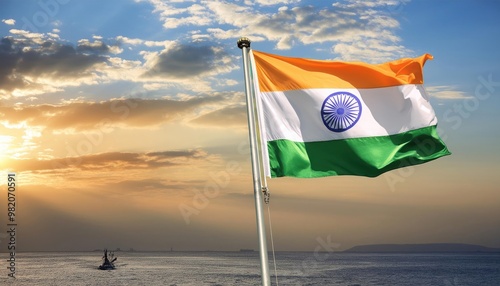 India National Flag Waving in the Sky