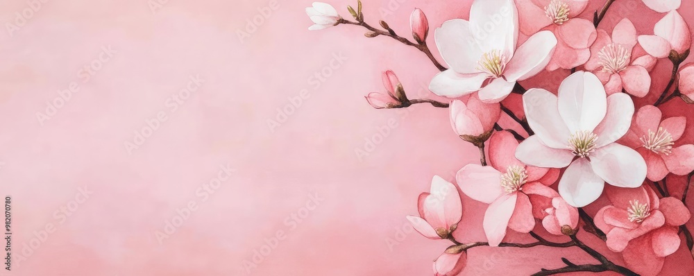 Magnolia blossoms, gentle pink and white petals, watercolor style Magnolia blossoms, gentle pink and white petals, watercolor style
