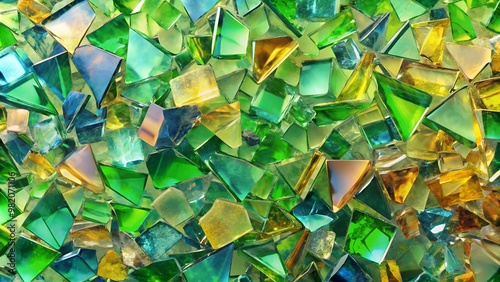 Emerald and Amber Glass Mosaic Abstract Texture Background