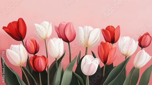 Tulip field, soft brushstrokes, vibrant buds, pastel tones, watercolor style