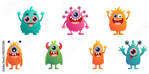 A set of cute cartoon monster characters.