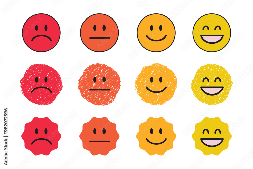 Fototapeta premium Emoticon face rating illustration, bad to good parameter, happy sad face avatar