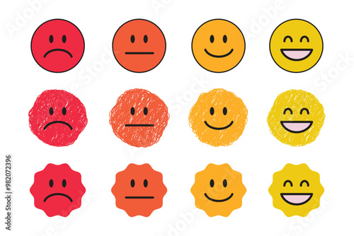 Emoticon face rating illustration, bad to good parameter, happy sad face avatar