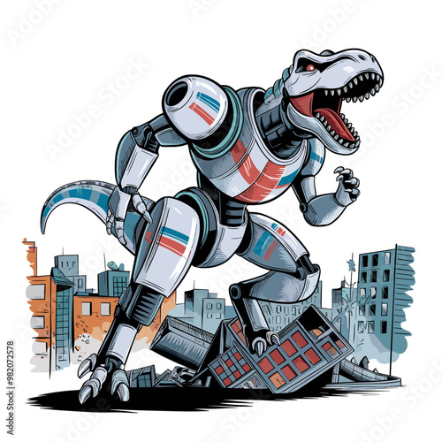 Mecha T-Rex Dinosaur Drawing Illustration