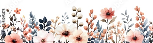 Wildflowers in bloom, vibrant petals, delicate details, watercolor style