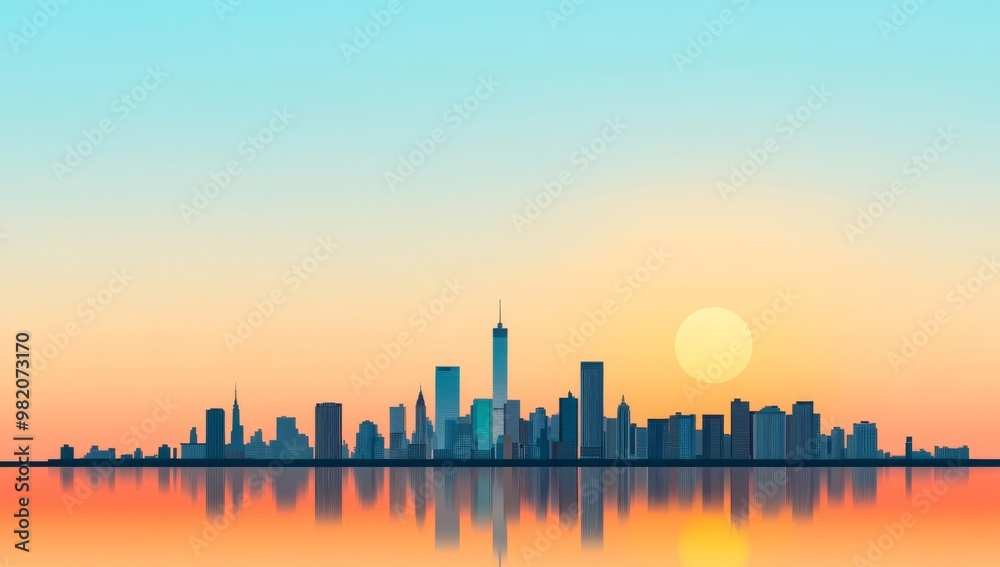 Sunrise Over the City Skyline With Vibrant Colors Reflecting on the Calm Water During Early Morning Hours Sunrise Over the City Skyline With Vibrant Colors Reflecting on the Calm Water During Early Morning Hours