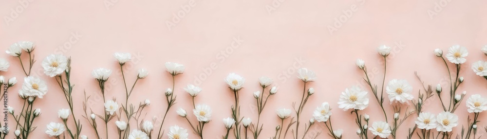 Fototapeta premium Pure white wildflowers, pastel accents, serene nature, watercolor style