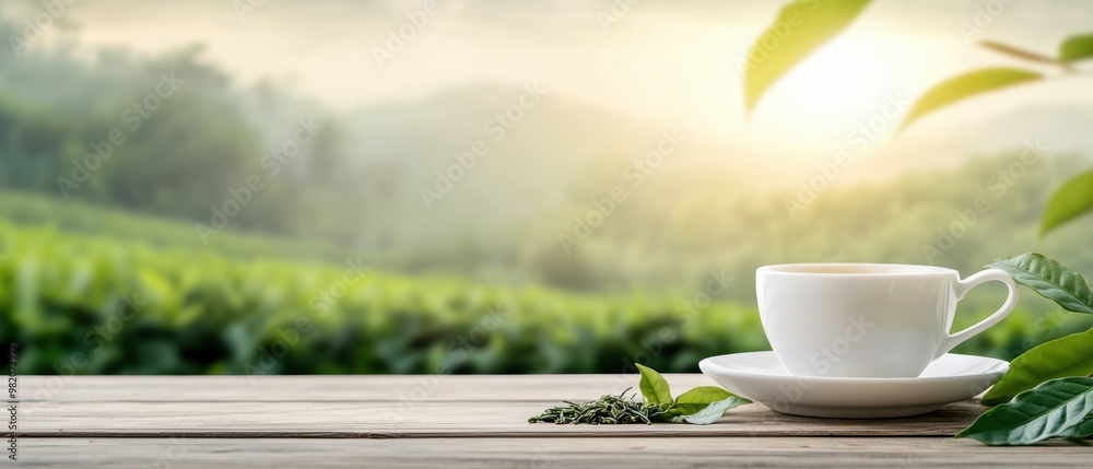 A steaming cup of tea rests on a wooden table, surrounded by lush greenery and soft sunlight, perfect for relaxation and nature escape. A steaming cup of tea rests on a wooden table, surrounded by lush greenery and soft sunlight, perfect for relaxation and nature escape.