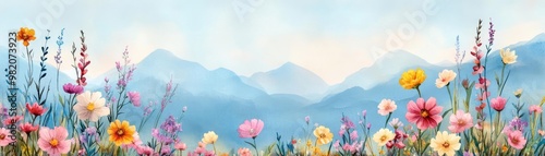 Vibrant wildflowers, soft pastel touches, pure landscape, watercolor style
