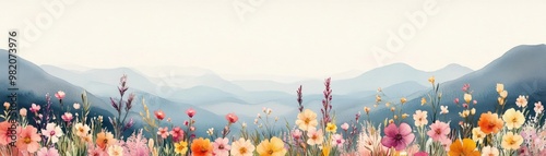 Vibrant wildflowers, soft pastel touches, pure landscape, watercolor style