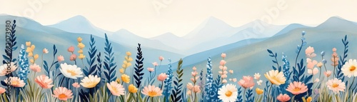 Vibrant wildflowers, soft pastel touches, pure landscape, watercolor style