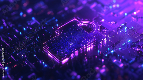 Cyber security theme represented by a cryptic spectrum in blue and purple, creating a striking wallpaper that emphasizes the key concepts of protection and digital safety.