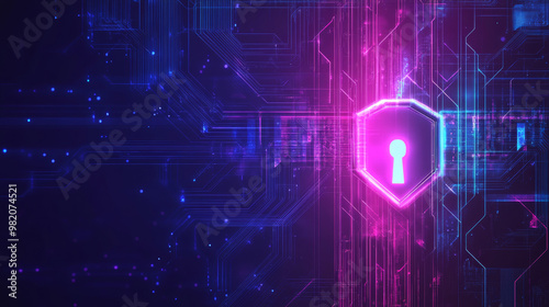 Cyber security theme represented by a cryptic spectrum in blue and purple, creating a striking wallpaper that emphasizes the key concepts of protection and digital safety.