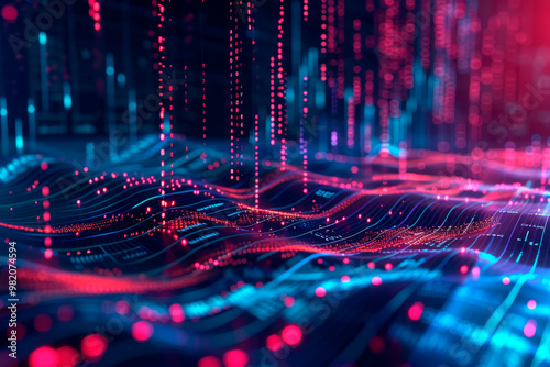Stock market data visualized as futuristic digital waves and light patterns