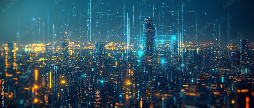 Futuristic cityscape, AI governance, digital control, holographic interfaces Futuristic cityscape, AI governance, digital control, holographic interfaces